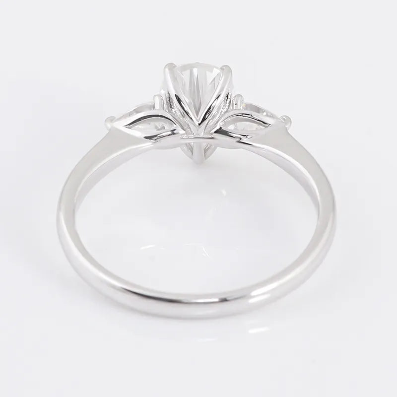 10K-18K , Elegant Pear Three-Stone Moissanite Engagement Ring