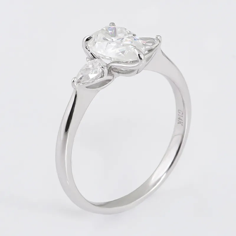 10K-18K , Elegant Pear Three-Stone Moissanite Engagement Ring