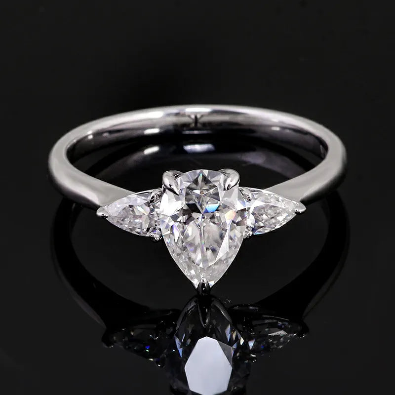 10K-18K , Elegant Pear Three-Stone Moissanite Engagement Ring