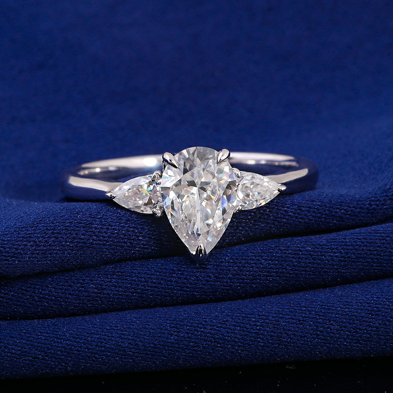 10K-18K , Elegant Pear Three-Stone Moissanite Engagement Ring