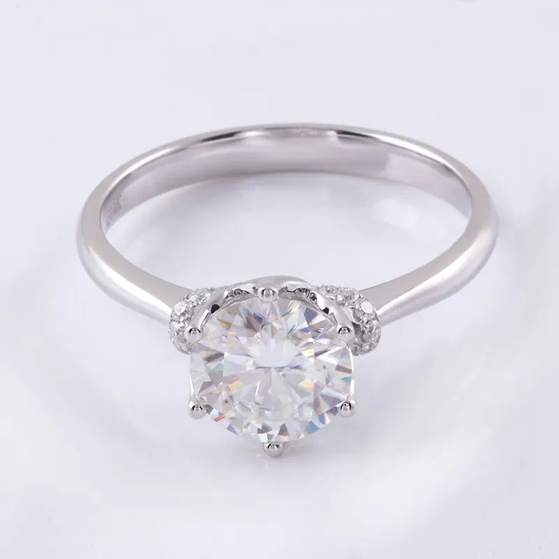 10K-18K ,  Round Brilliant Cut Moissanite Engagement Ring