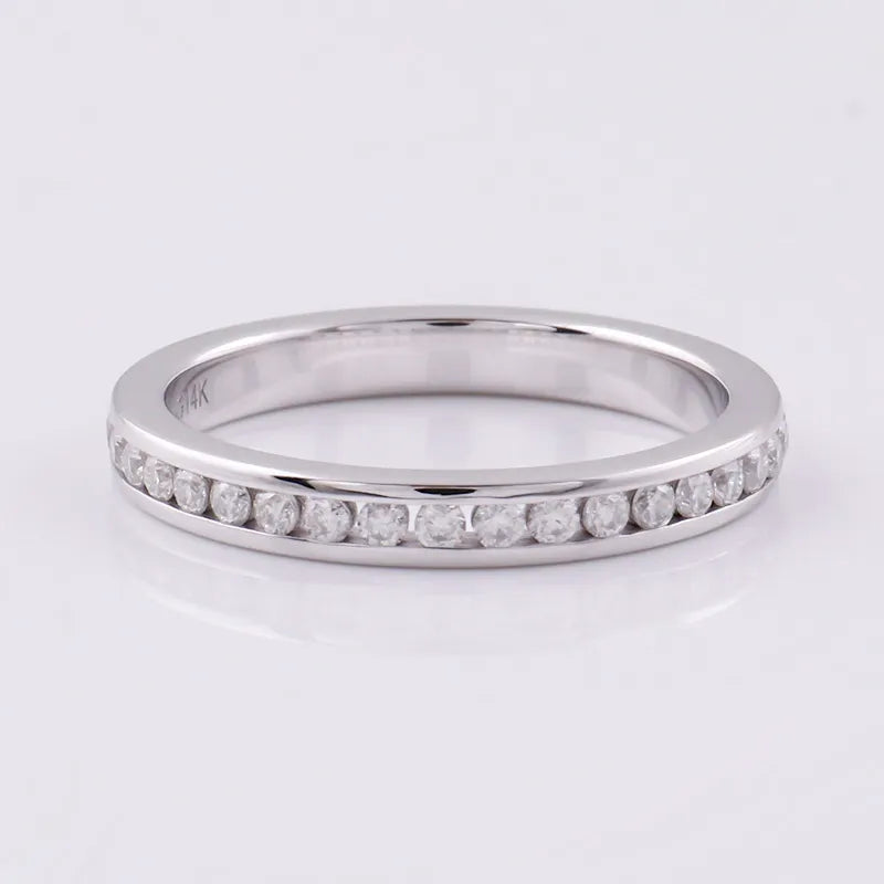 10K-18K , Half-Way 2.2mm Moissanite Wedding Band ,Wedding Rings