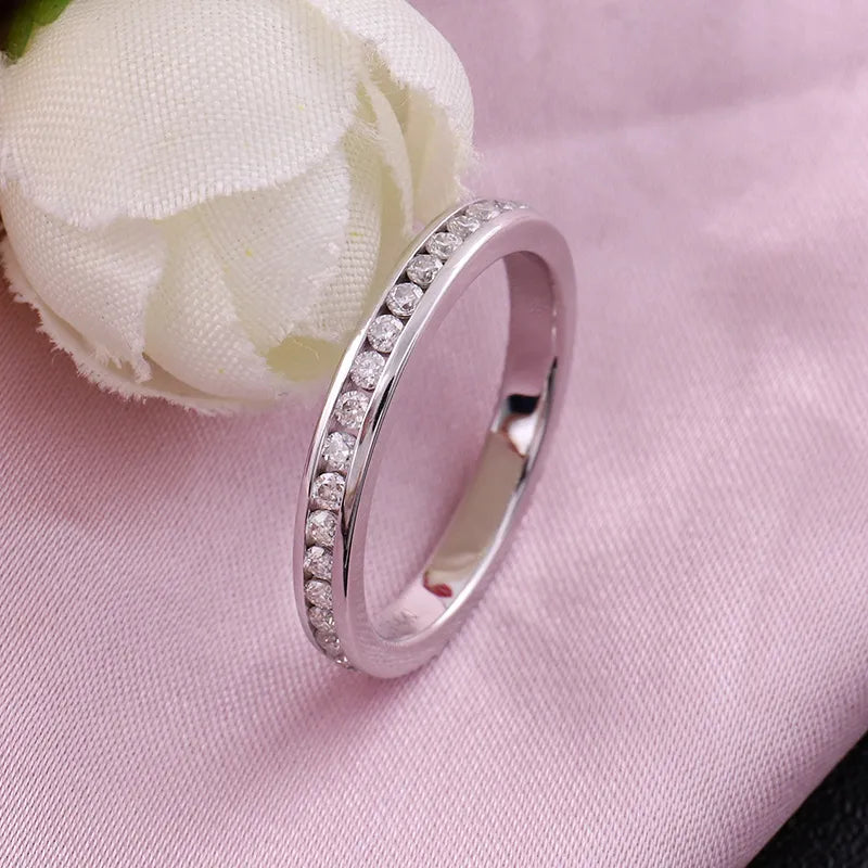 10K-18K , Half-Way 2.2mm Moissanite Wedding Band ,Wedding Rings