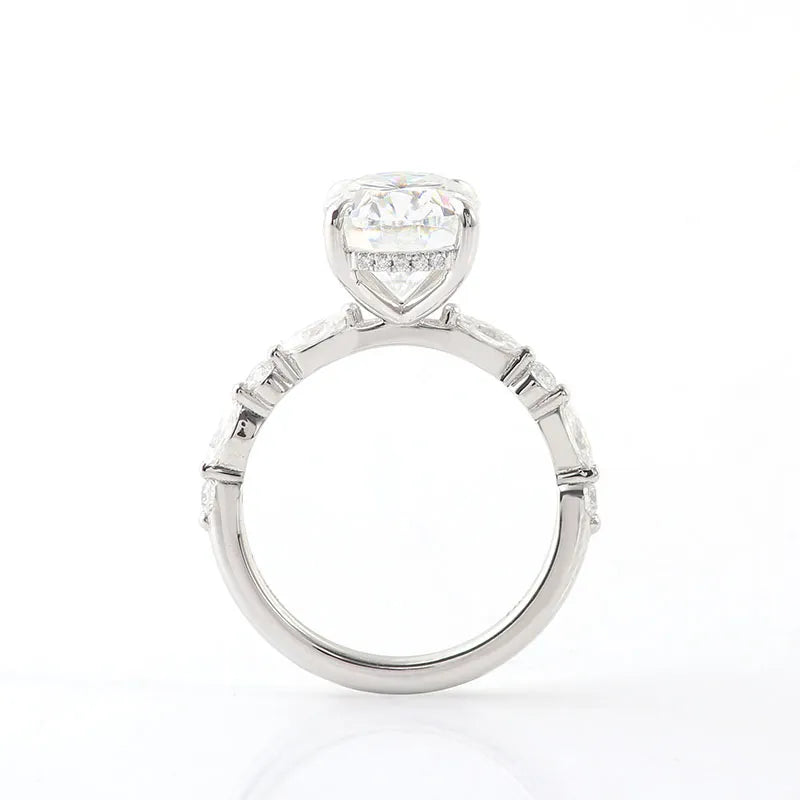 10K-18K , Luxury Oval Moissanite Cluster Ring