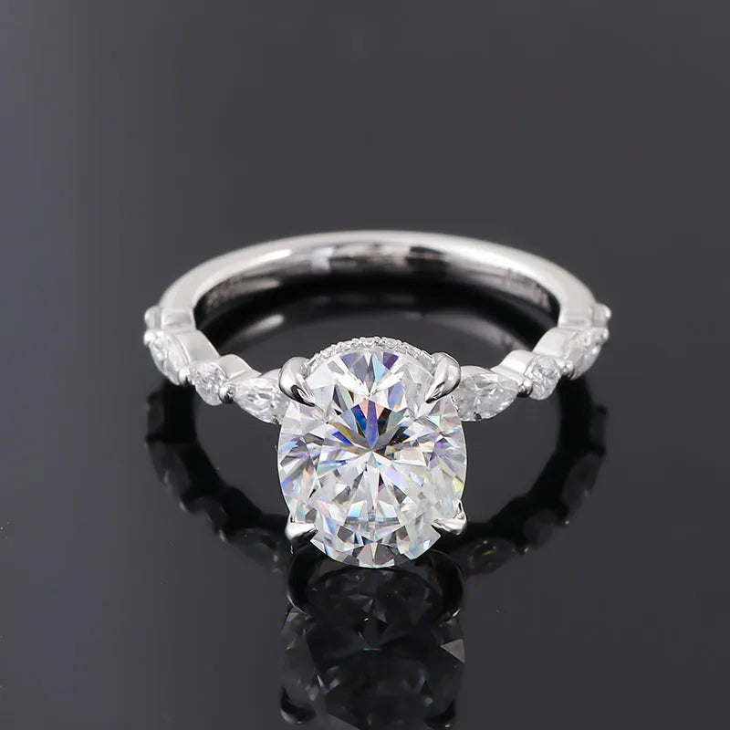 10K-18K , Luxury Oval Moissanite Cluster Ring