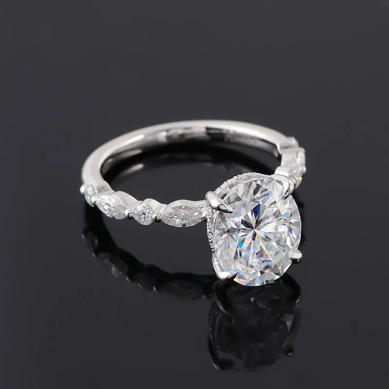 10K-18K , Luxury Oval Moissanite Cluster Ring