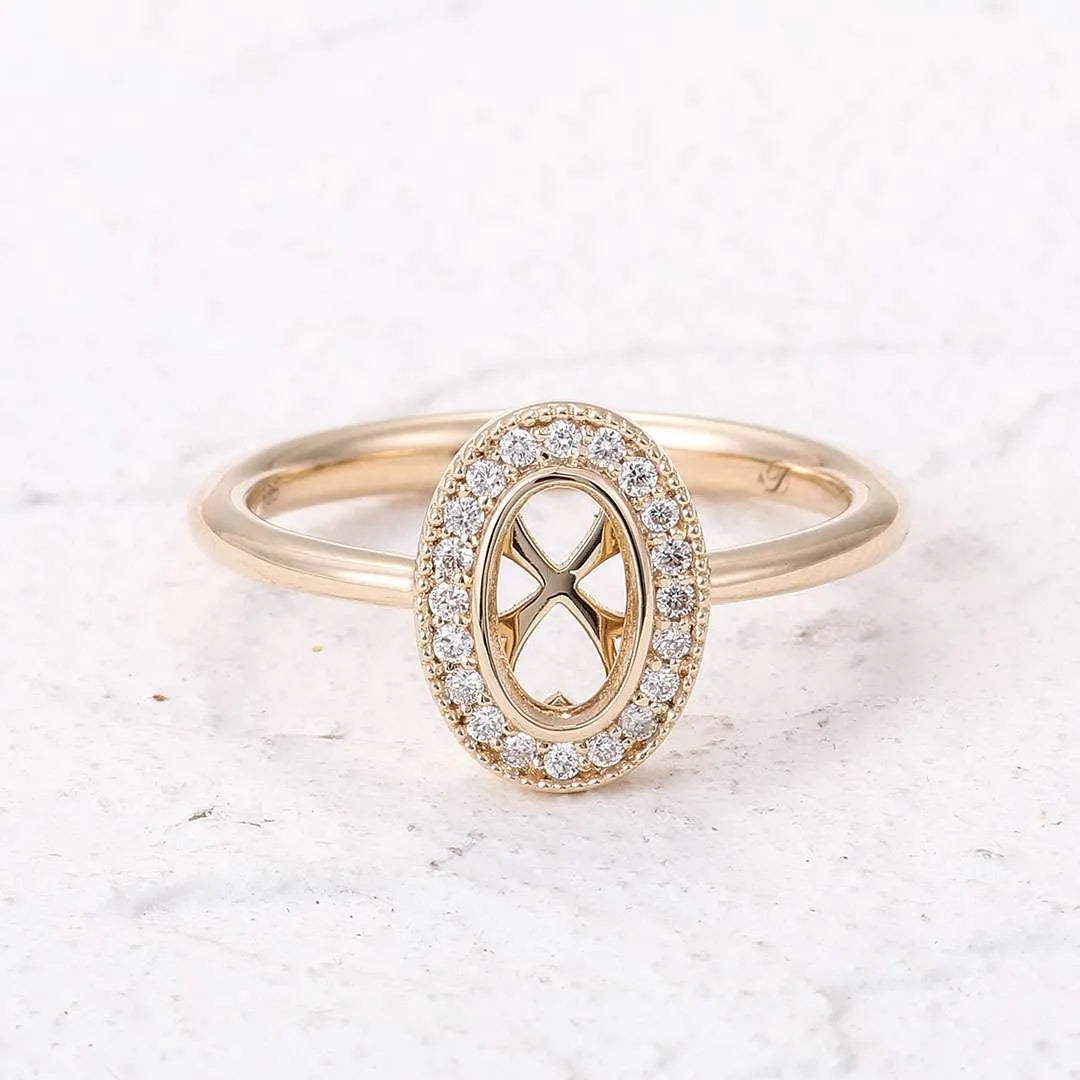 10K-18K , Vintage-Inspired Open Oval Moissanite Halo Ring engagement