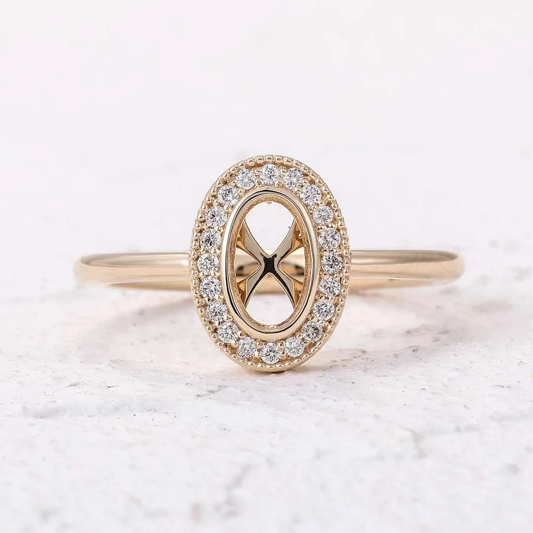 10K-18K , Vintage-Inspired Open Oval Moissanite Halo Ring engagement