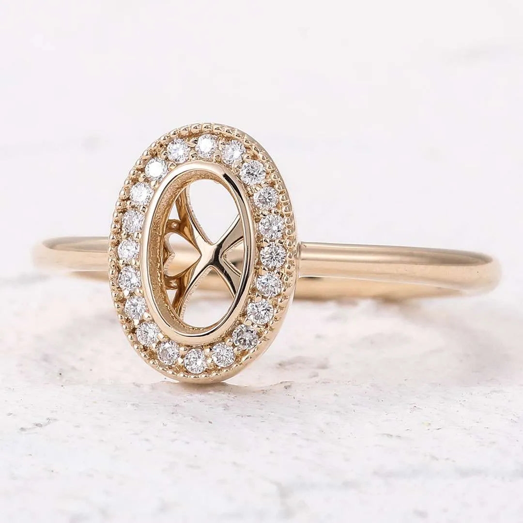 10K-18K , Vintage-Inspired Open Oval Moissanite Halo Ring engagement