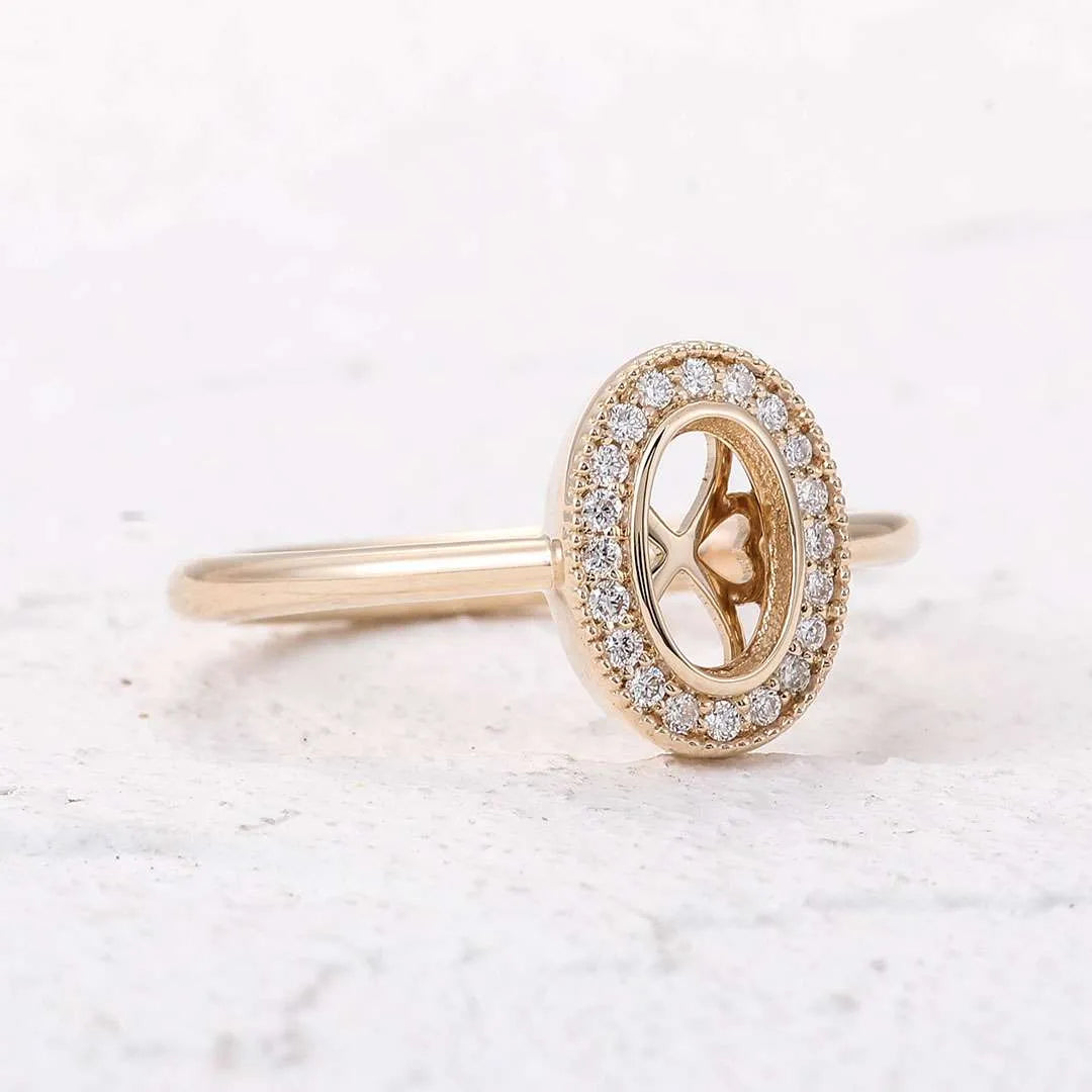 10K-18K , Vintage-Inspired Open Oval Moissanite Halo Ring engagement