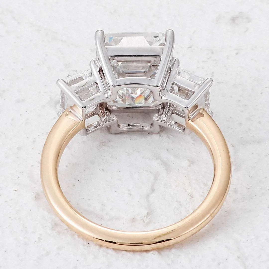 10K-18K , Moissanite Yellow And White Gold Three-Stone Emerald Cut Diamond Ring