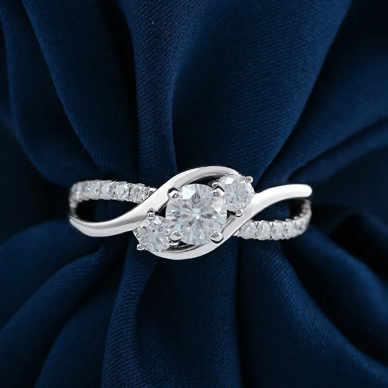 10K-18K , Three Stone Petite Twisted Vine Engagement Ring