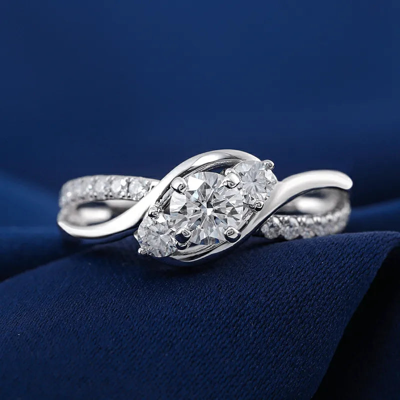 10K-18K , Three Stone Petite Twisted Vine Engagement Ring