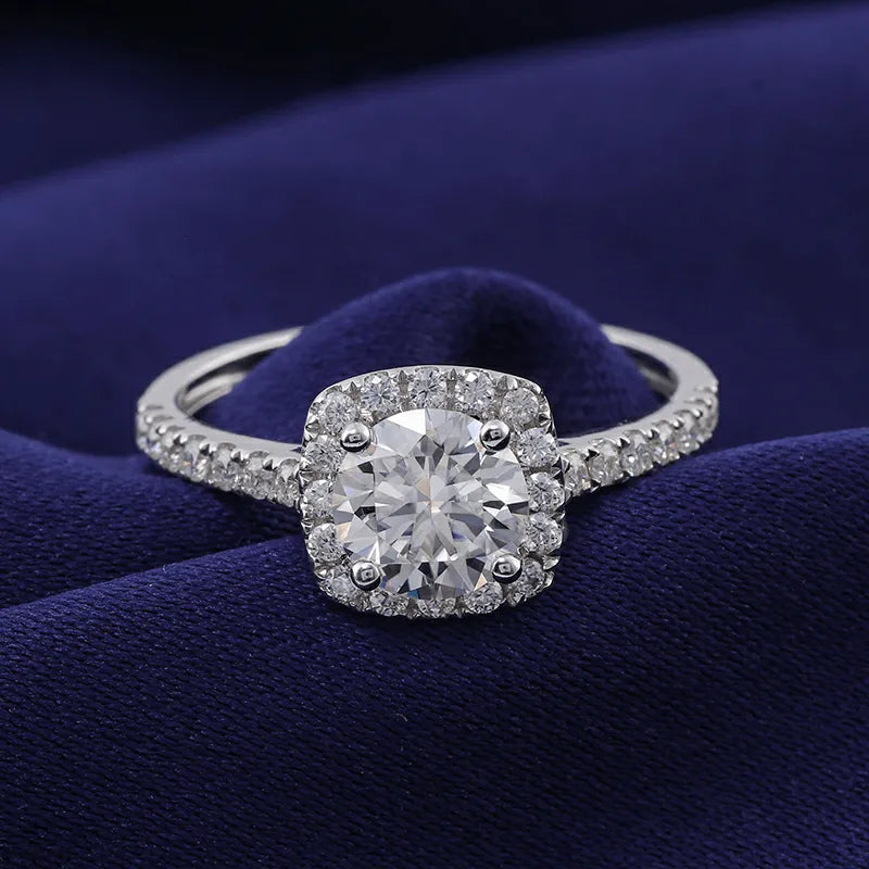 10K-18K , 6.5mm Round Moissanite Cushion Halo Engagment Ring