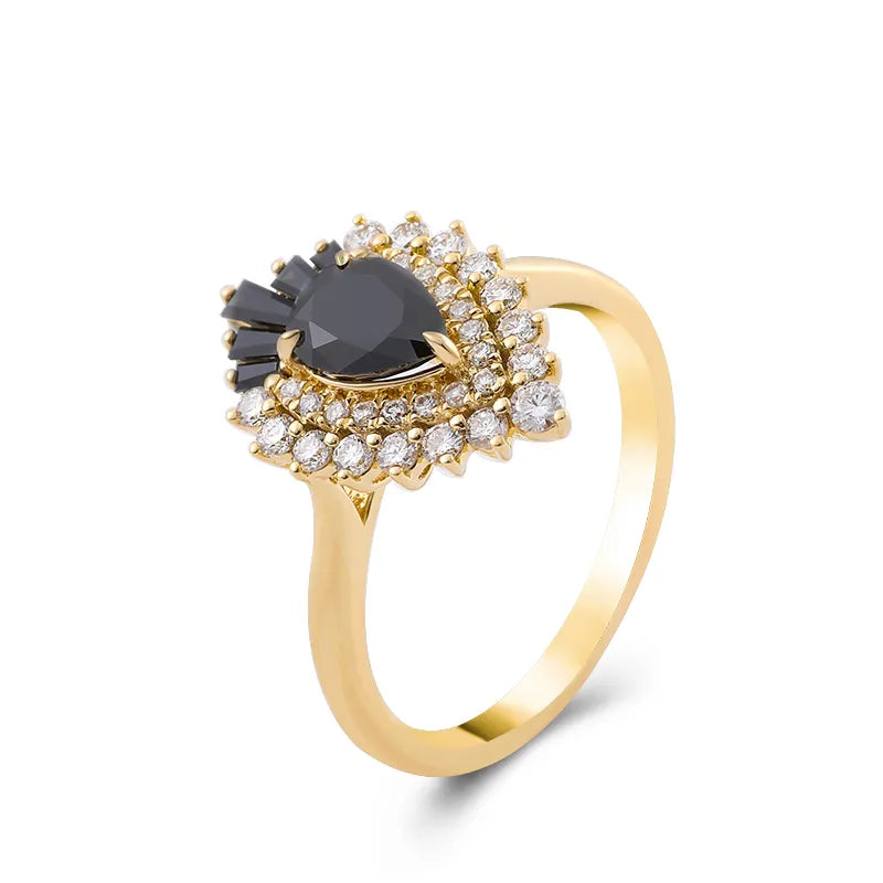 10K-18K ,Luxury Black Pear Moissanite Ring,ENGAGEMENT RING