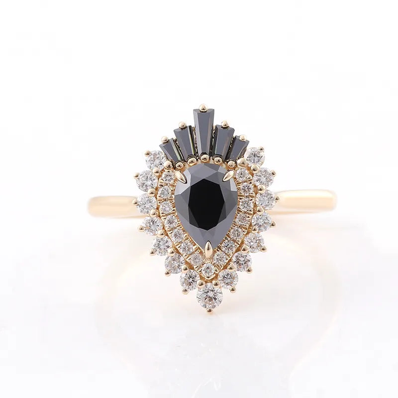 10K-18K ,Luxury Black Pear Moissanite Ring,ENGAGEMENT RING