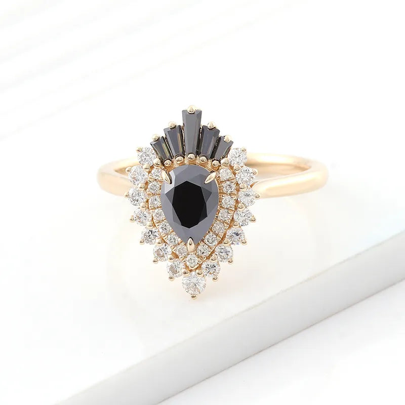 10K-18K ,Luxury Black Pear Moissanite Ring,ENGAGEMENT RING