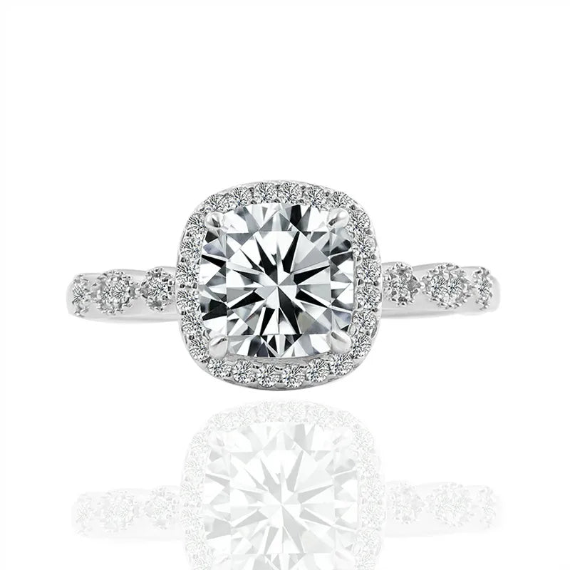 10K-18K , Cathedral Halo Cushion Moissanite Engagement Ring