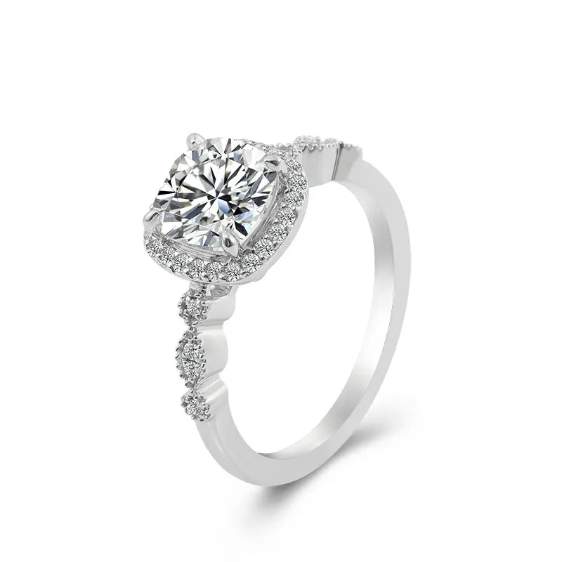 10K-18K , Cathedral Halo Cushion Moissanite Engagement Ring