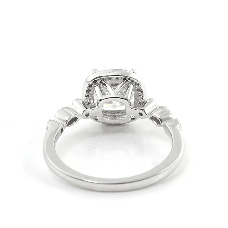 10K-18K , Cathedral Halo Cushion Moissanite Engagement Ring