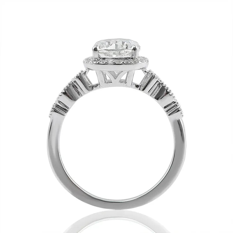 10K-18K , Cathedral Halo Cushion Moissanite Engagement Ring