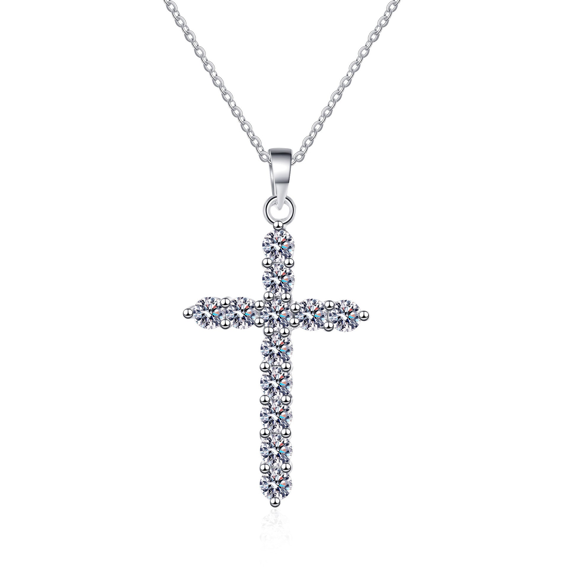 MOISSANITE CROSS SHAPED PENDANT- Platinum Plated - Round Cut