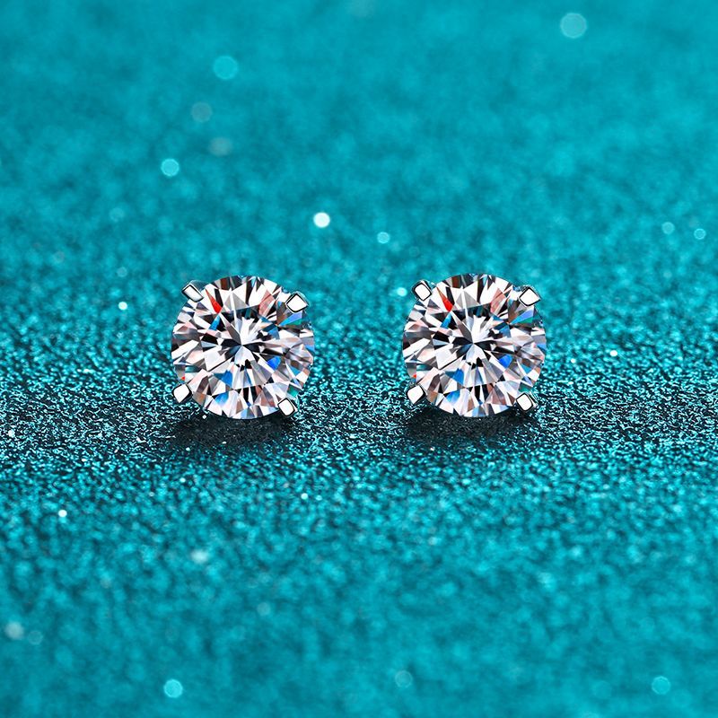 MOISSANITE CLASSIC STUD EARRINGS- Platinum Plated  - Round Cut