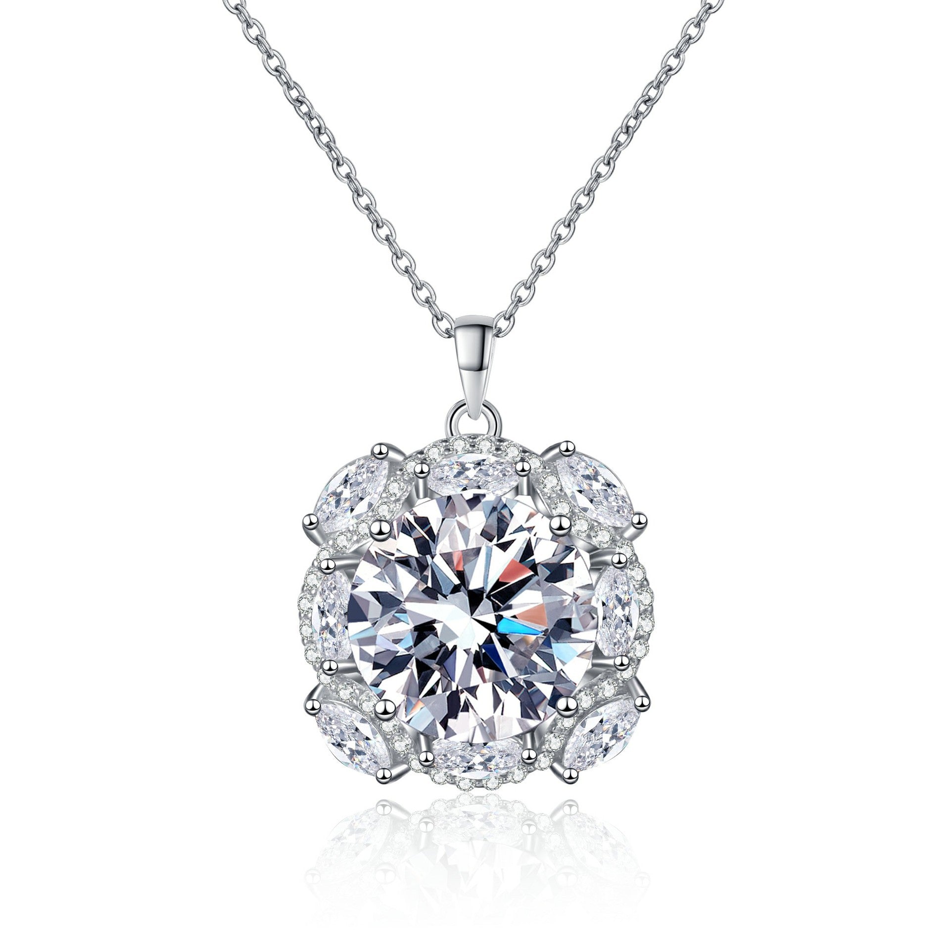 MOISSANITE HALO Design SHAPED PENDANT- Platinum Plated - Round Cut