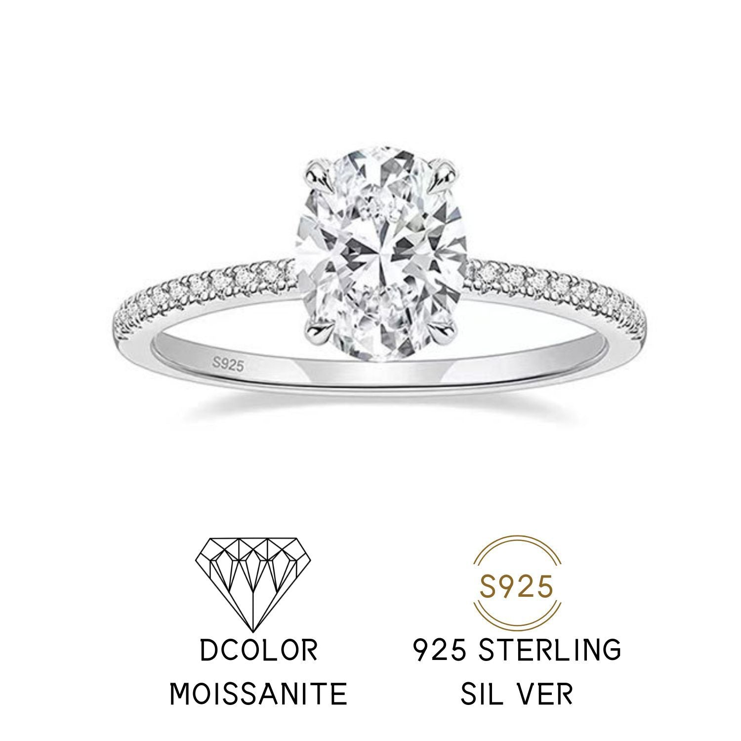 MOISSANITE ENGAGEMENT RING, OVAL CUT 1.00CT-3.00CT, HIDDEN HALO,Synthetic diamonds,Vintage Classic