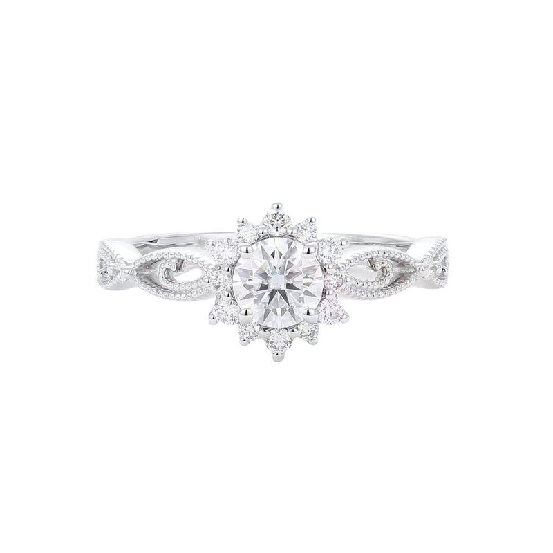 MOISSANITE ENGAGEMENT RING, ROUND CUT 1.00CT, Vintage FOUR CLAW SETTING,Synthetic diamonds