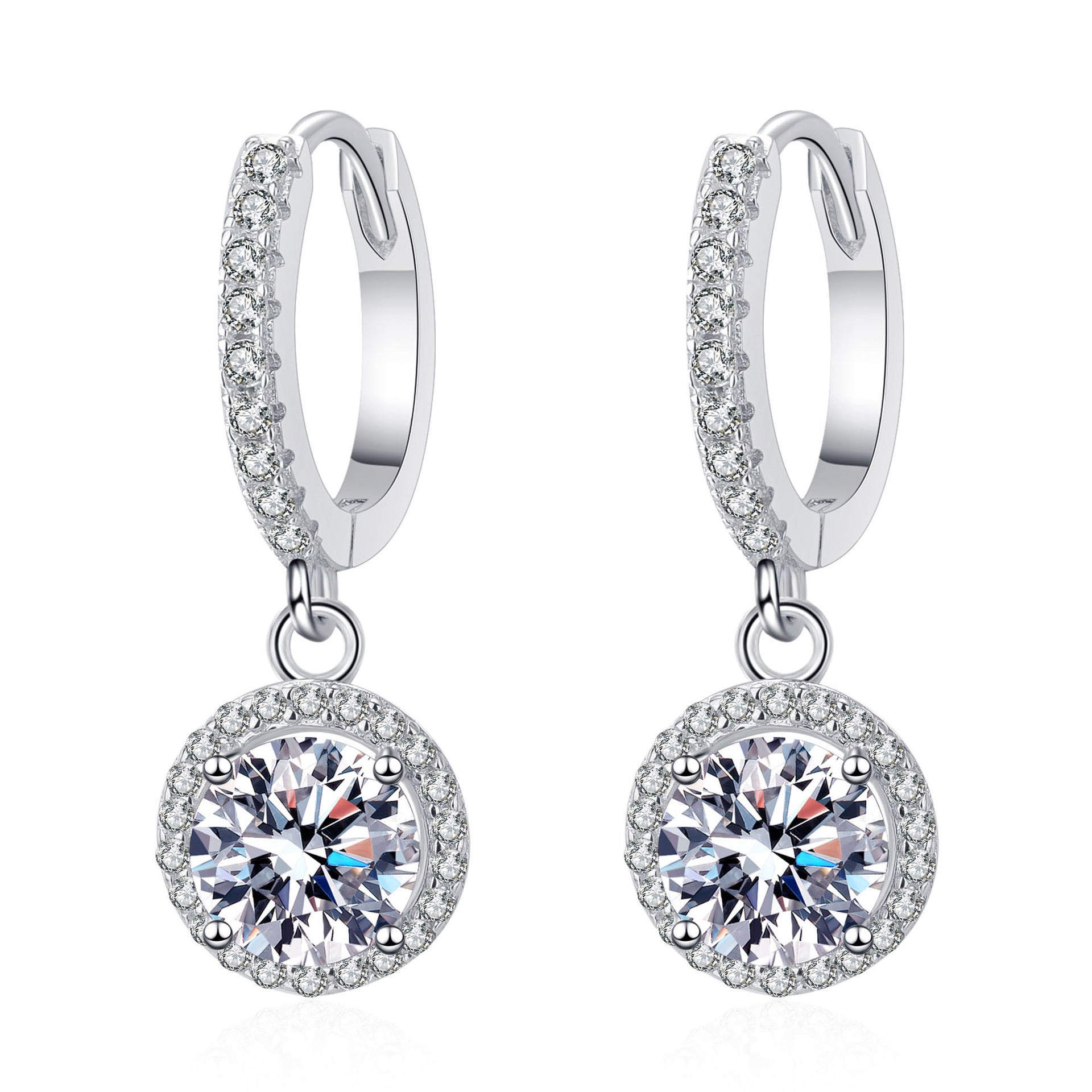 MOISSANITE HALO Designer Platinum Plated  EARRINGS, 2.00ct - Round Cut