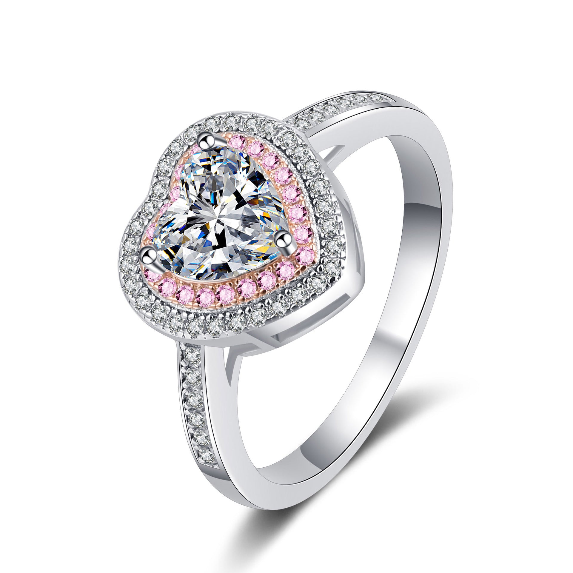 MOISSANITE ENGAGEMENT Pink RING, Heart CUT 1.00CT, CLASSIC FOUR CLAW SETTING,Synthetic diamonds