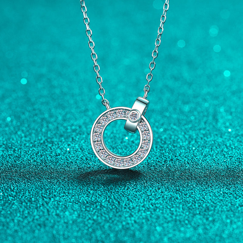 MOISSANITE  CIRCLE SHAPED PENDANT- Platinum Plated - Round Cut