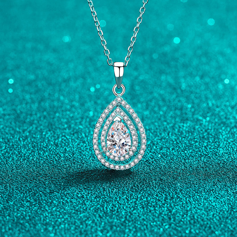 MOISSANITE PEAR SHAPED PENDANT- Platinum Plated - Pear Cut