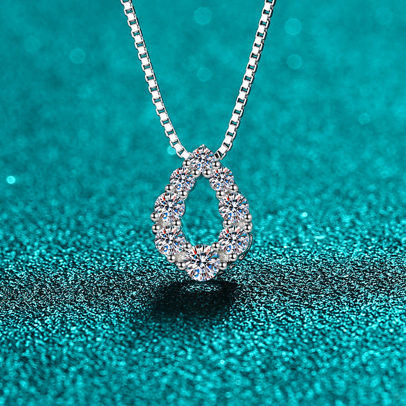 MOISSANITE PEAR SHAPED PENDANT- Platinum Plated - Round Cut