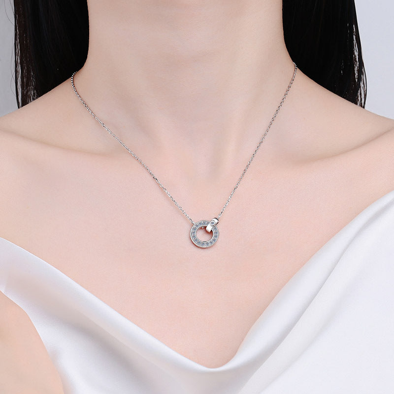 MOISSANITE  CIRCLE SHAPED PENDANT- Platinum Plated - Round Cut