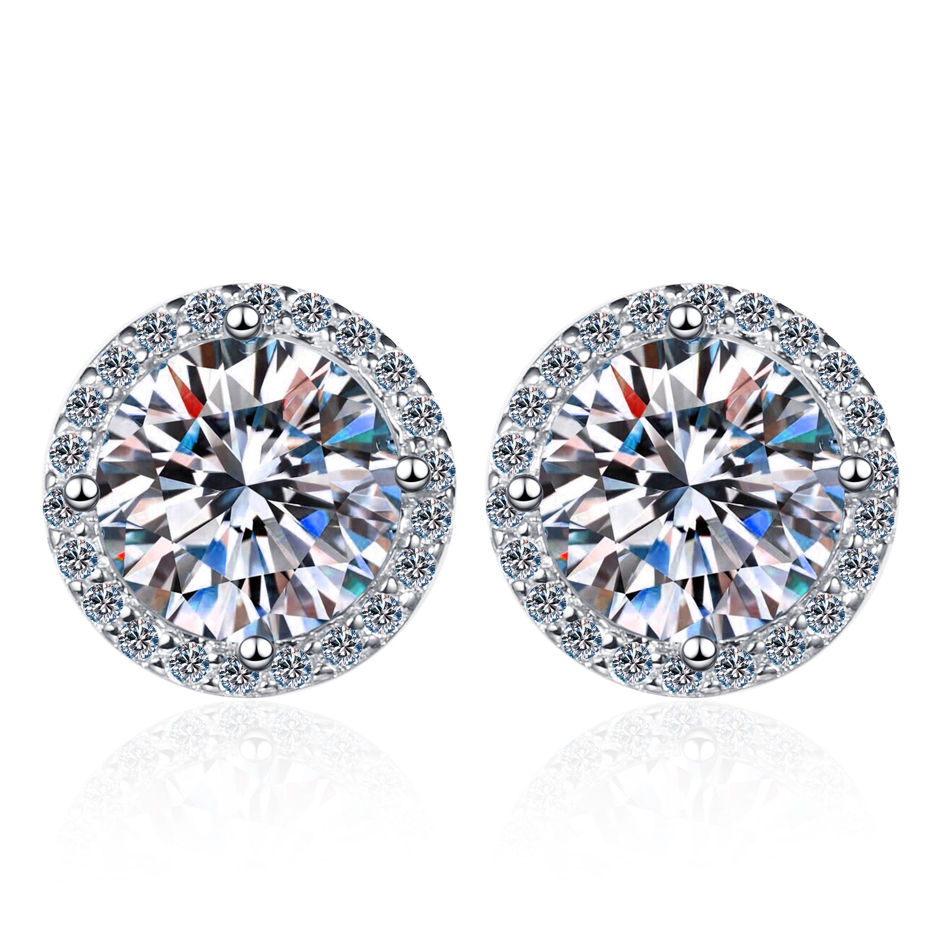 MOISSANITE HALO Designer  EARRINGS- Platinum Plated  - Round Cut