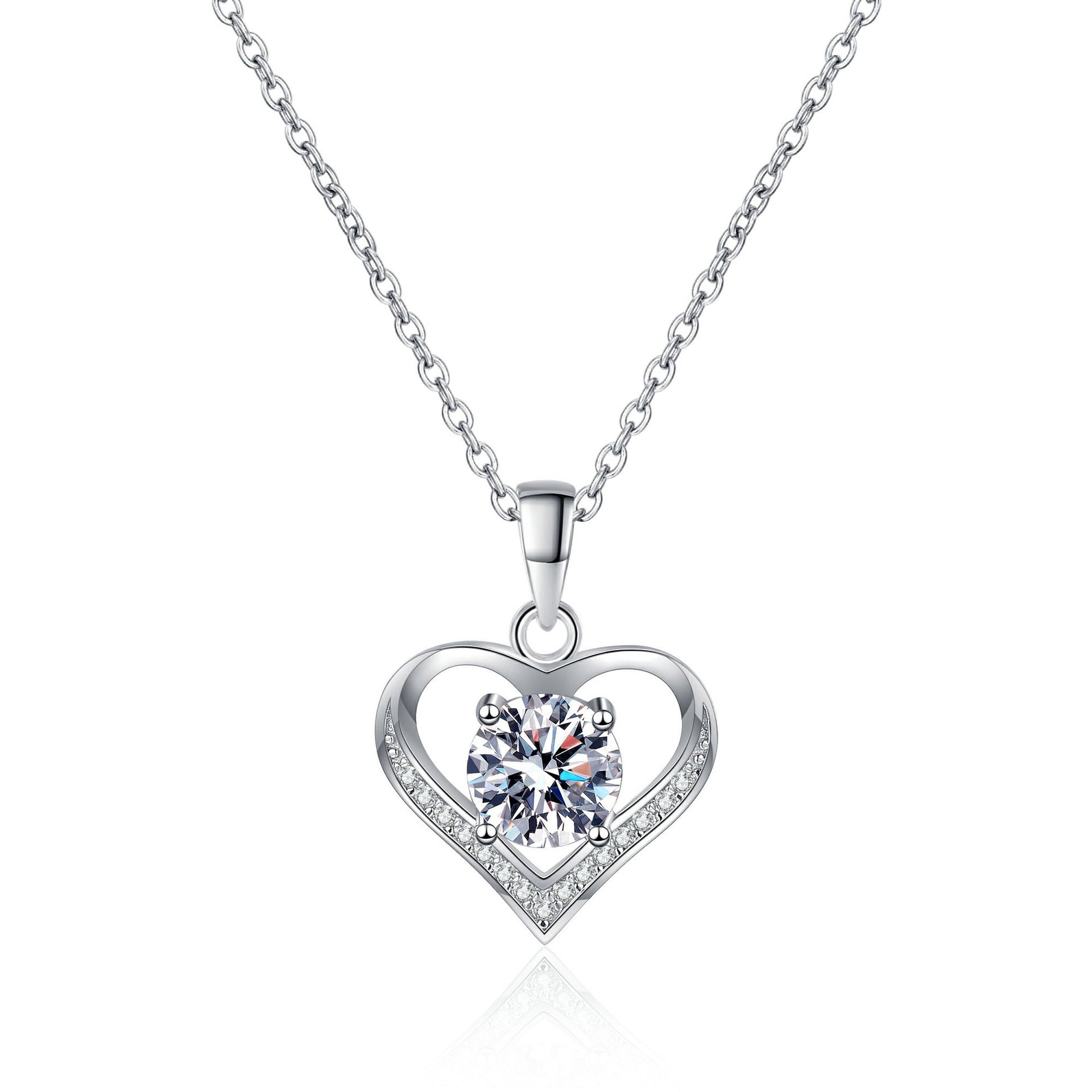 MOISSANITE HEART SHAPED PENDANT- Platinum Plated - Round Cut