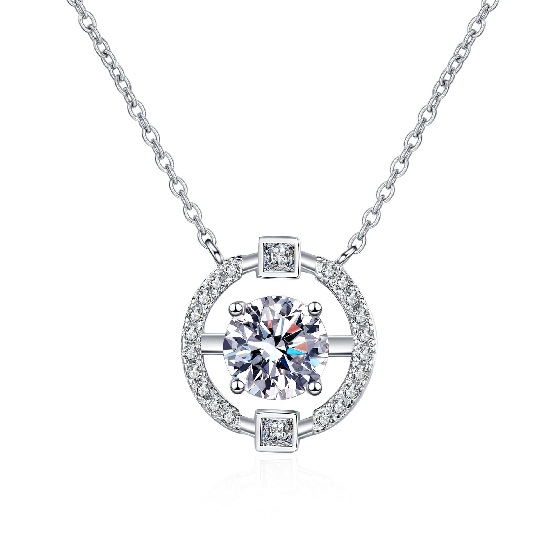 MOISSANITE CIRCLE SHAPED HALO PENDANT- Platinum Plated - Round Cut