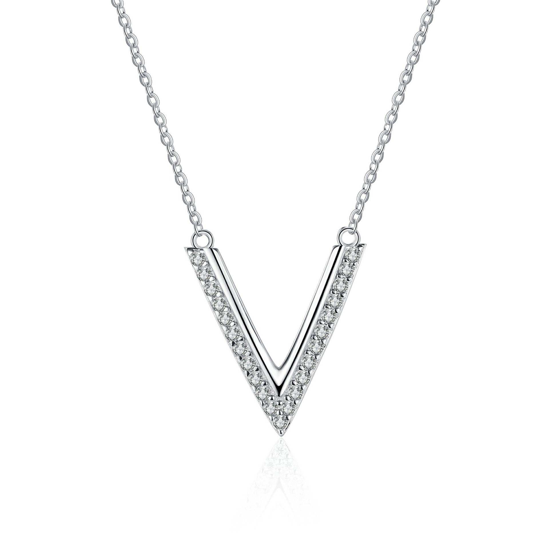 MOISSANITE V SHAPED PENDANT- Platinum Plated - Round Cut