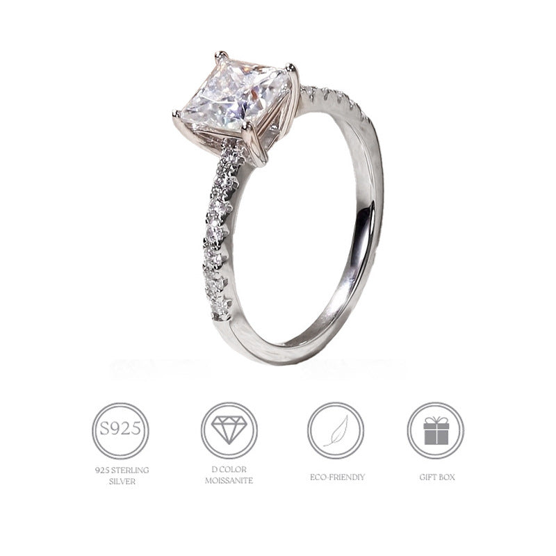 MOISSANITE ENGAGEMENT RING,Princess Cut 1CT-3.00CT, HIDDEN HALO,Synthetic diamonds