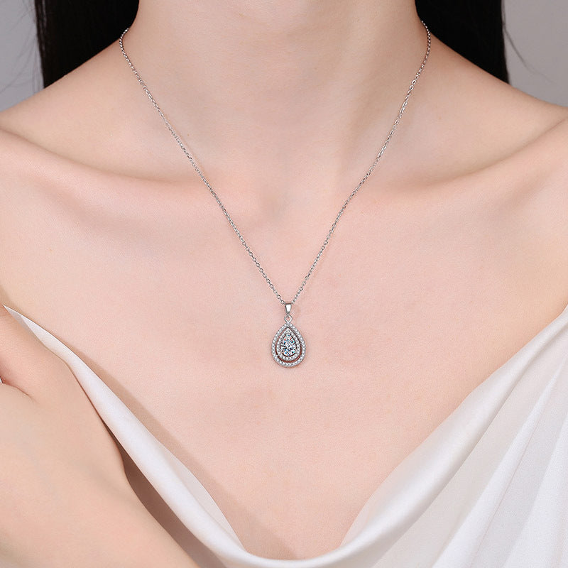 MOISSANITE PEAR SHAPED PENDANT- Platinum Plated - Pear Cut