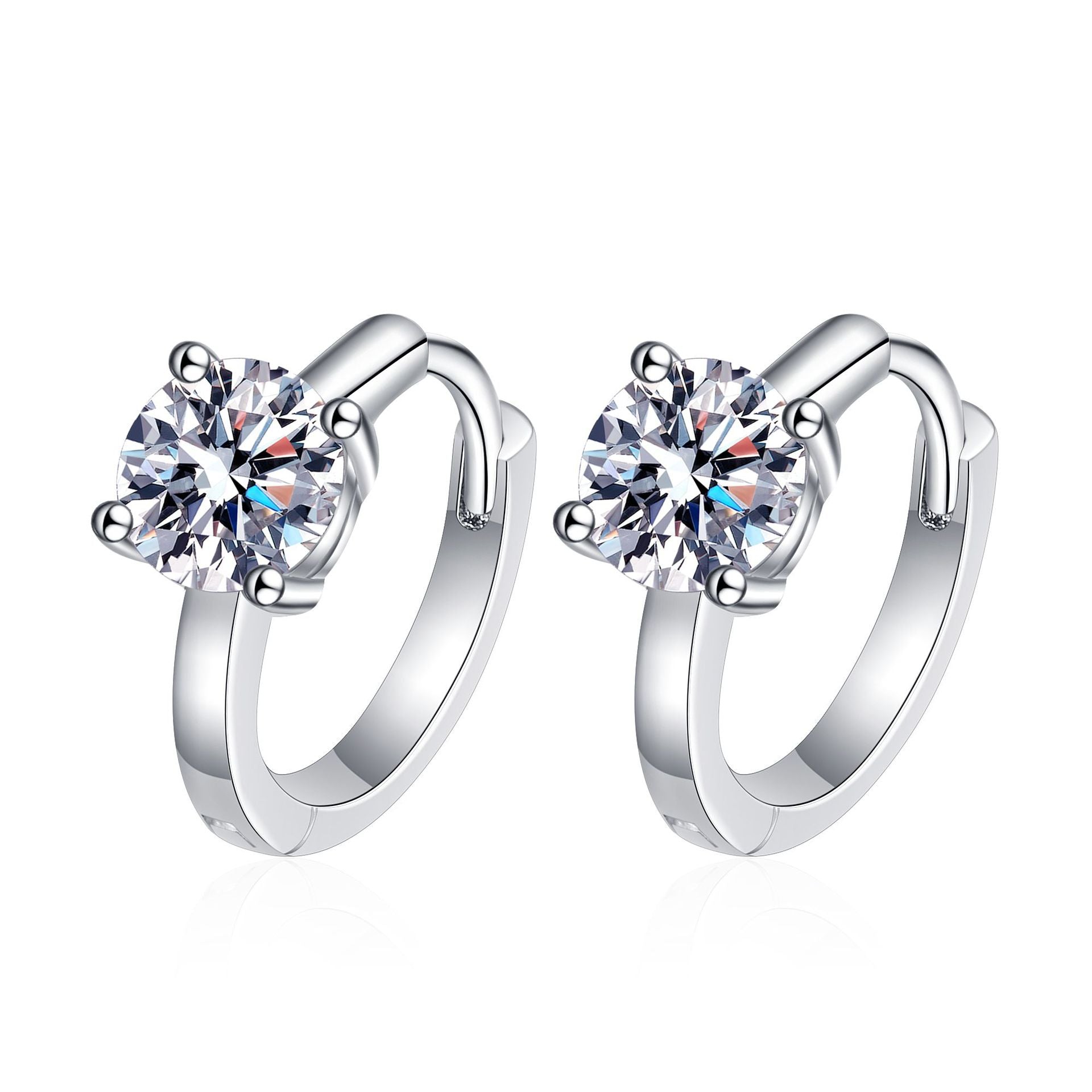 MOISSANITE CLASSIC STUD EARRINGS- Platinum Plated - Round Cut