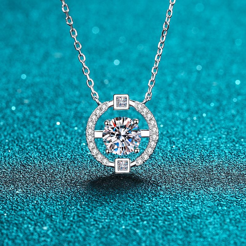 MOISSANITE CIRCLE SHAPED HALO PENDANT- Platinum Plated - Round Cut