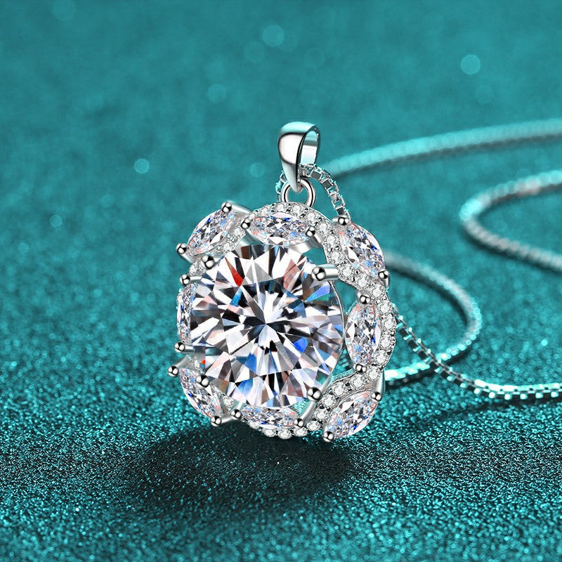 MOISSANITE HALO Design SHAPED PENDANT- Platinum Plated - Round Cut