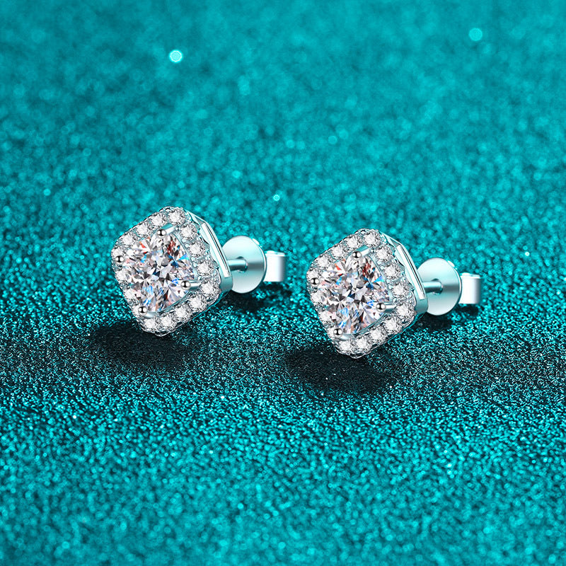 MOISSANITE CLASSIC STUD EARRINGS- Platinum Plated  - Princess Cut