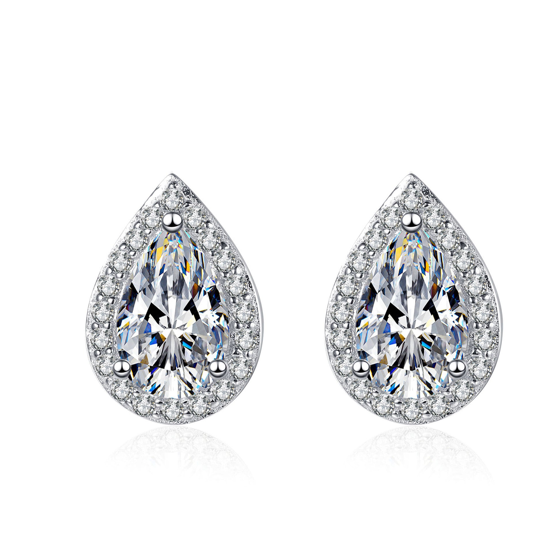 MOISSANITE HALO Designer Platinum Plated EARRINGS,2.00ct - Pear Cut