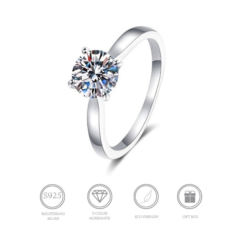 MOISSANITE ENGAGEMENT RING, ROUND CUT 1.00CT, CLASSIC FOUR CLAW SETTING,Synthetic diamonds