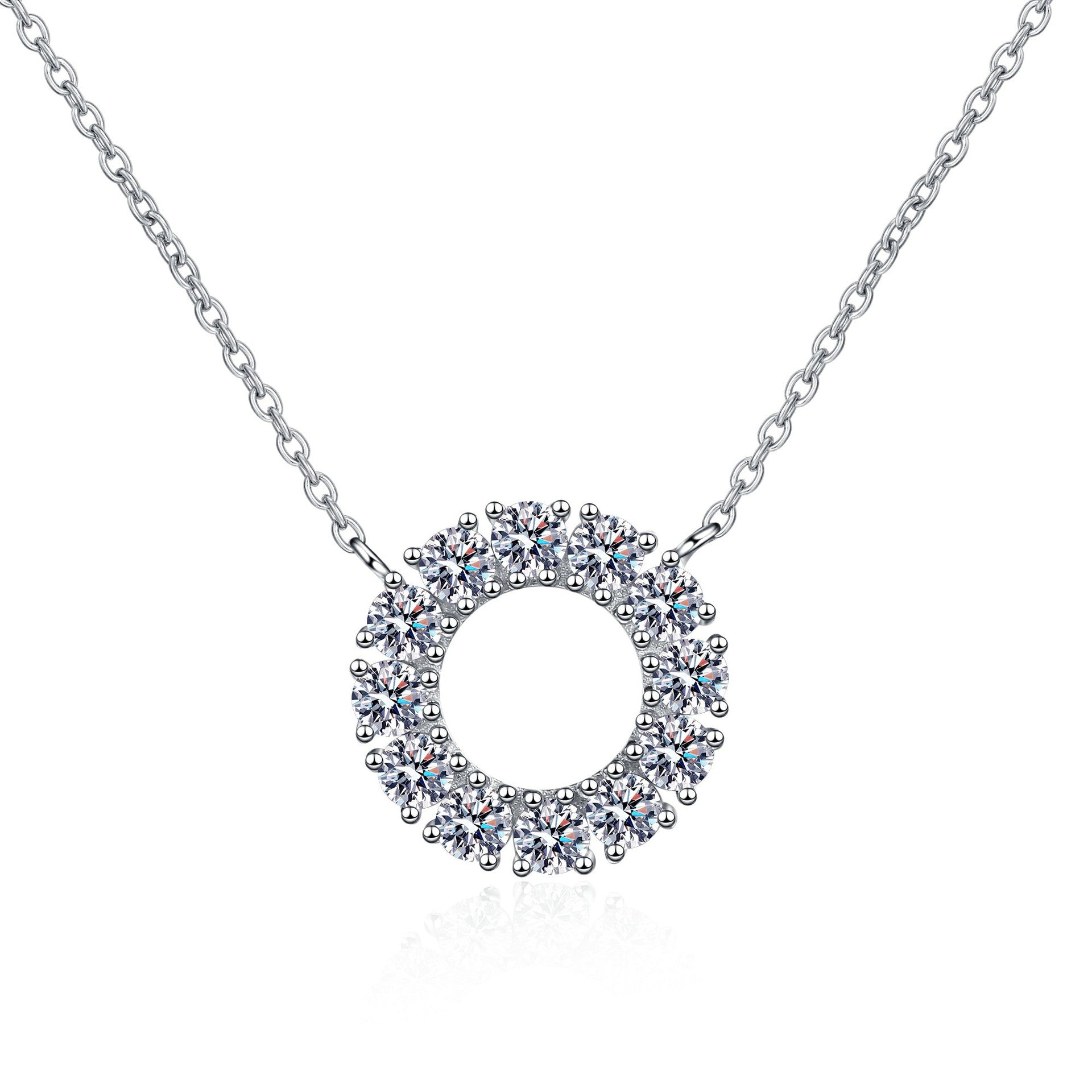 MOISSANITE CIRCLE SHAPED PENDANT- Platinum Plated - Round Cut