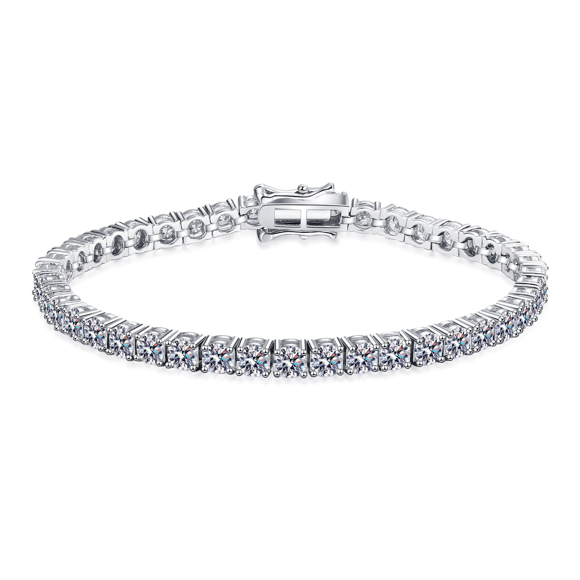 MOISSANITE Bezel Setting Tennis Bracelet- Platinum Plated - Round Cut